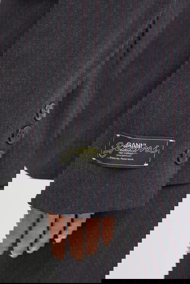 Яке GANNI Asymmetric Pinstripe Blazer Сиво | W0578, 3