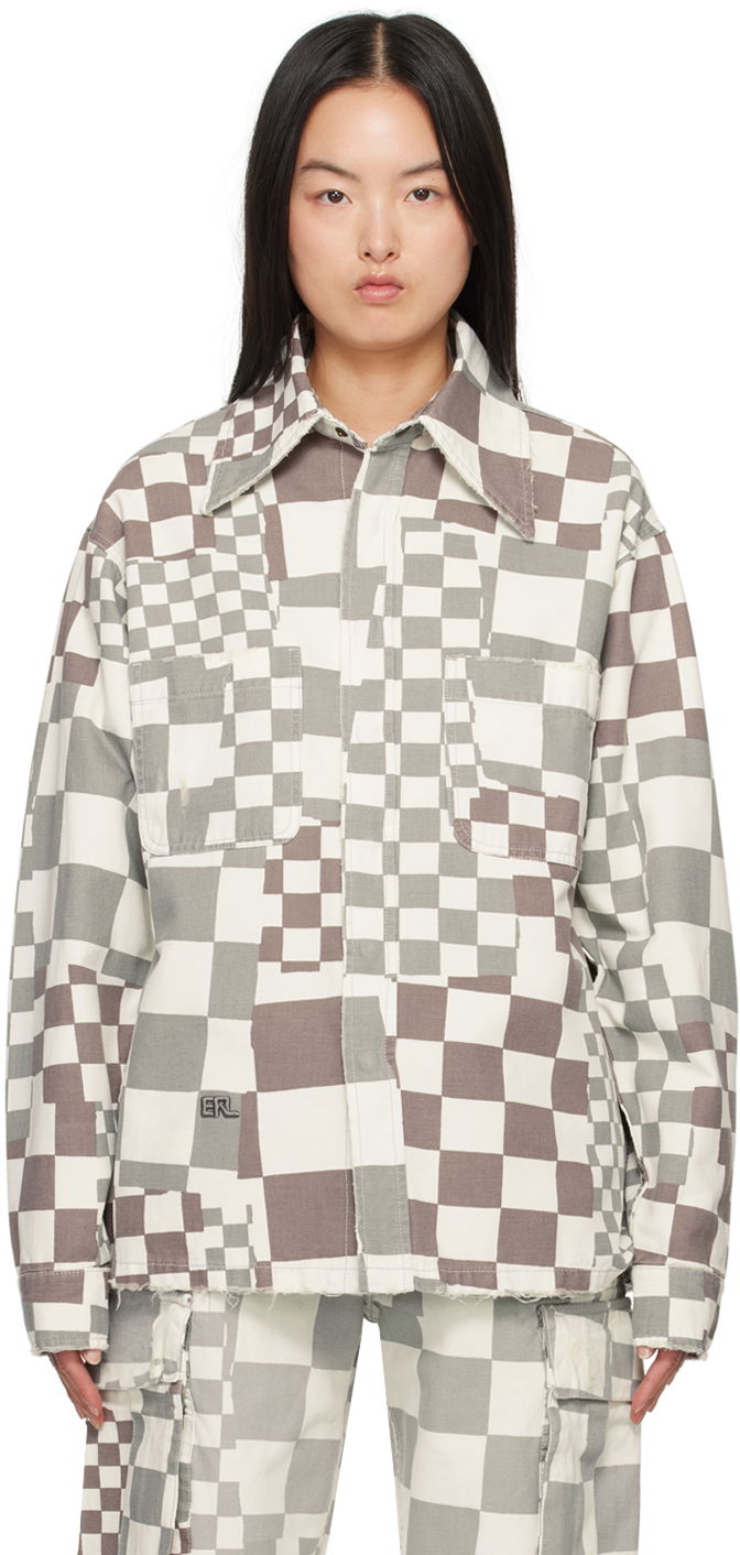 Риза ERL Check Print Long Sleeve Shirt Сиво | ERL08J010