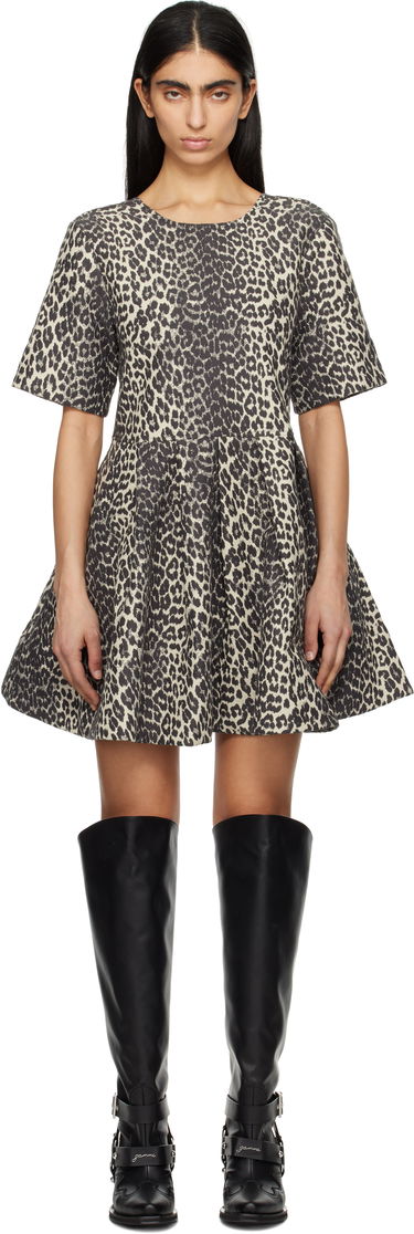 Pокля GANNI GANNI Leopard Cotton Tweed Mini Dress Бежово | W0362, 0