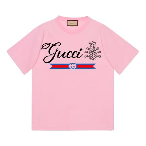 Тениска Gucci Cotton T-Shirt with Pineapple Print Розово | 616036-XJD21-5904