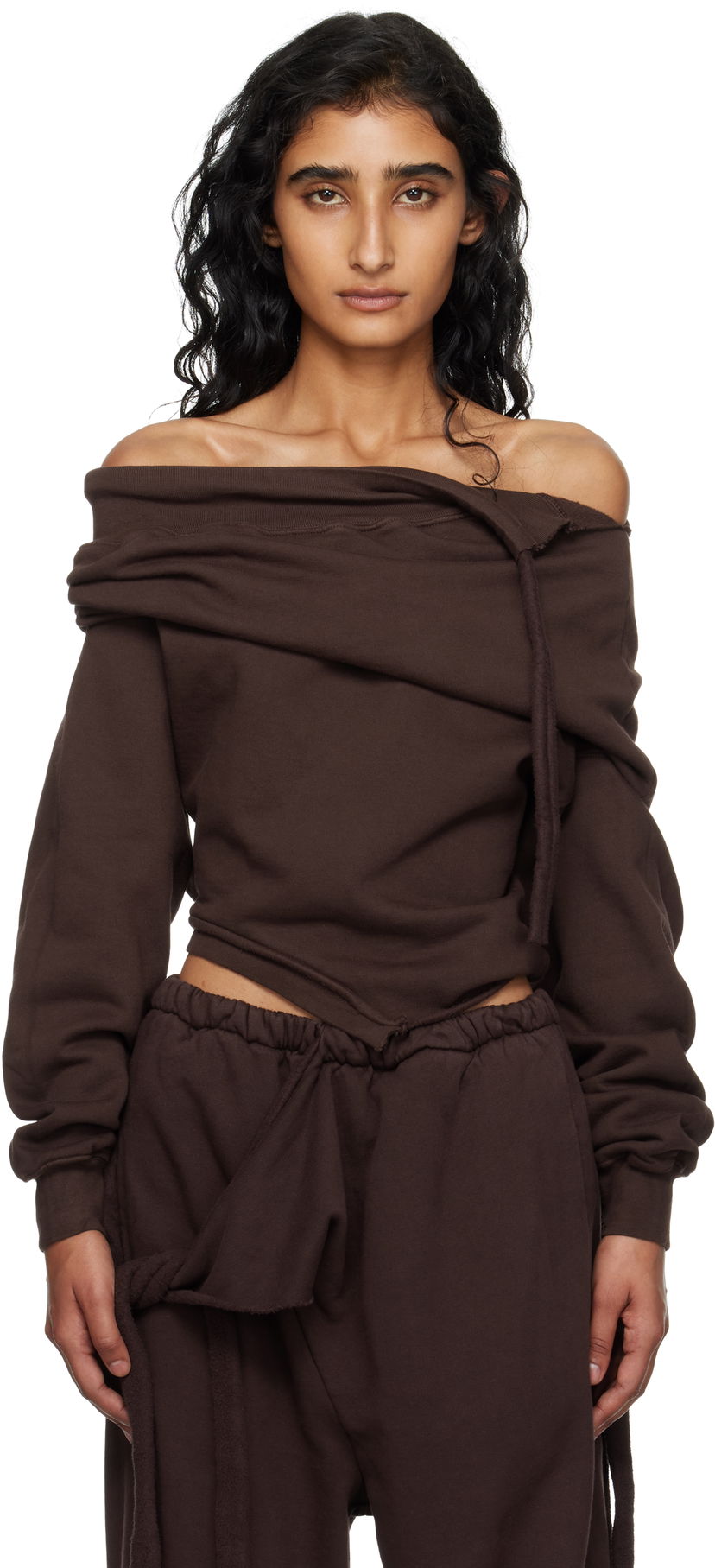 Пуловер Ottolinger Ottolinger Off-Shoulder Slouchy Sweater Кафяво | 115-104615-01