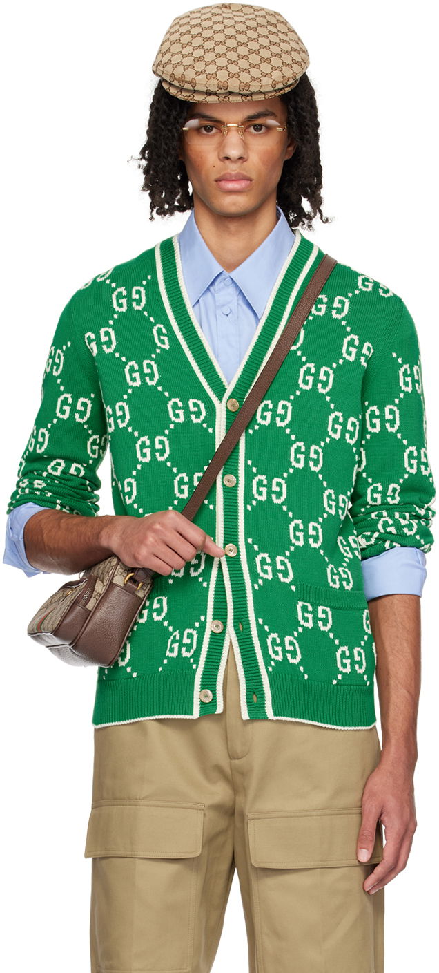 Пуловер Gucci Intarsia Cardigan Зелено | 703943 XKCDF, 0