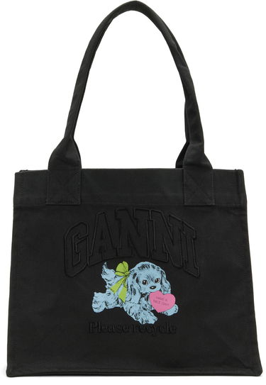 Голяма пазарска чанта GANNI Puppy Graphic 'Please Recycle' Large Tote Черно | A7158, 0