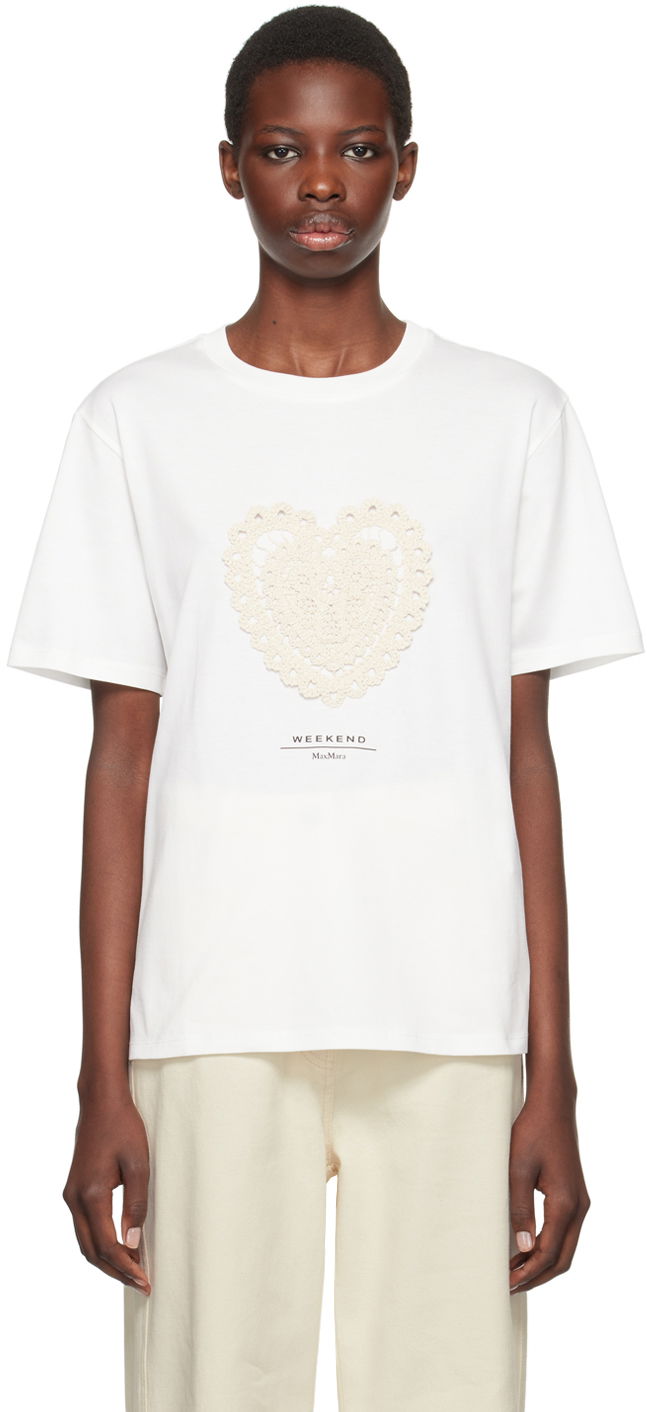 Тениска Max Mara Max Mara Crochet Appliqué T-Shirt Бяло | 2425976041600