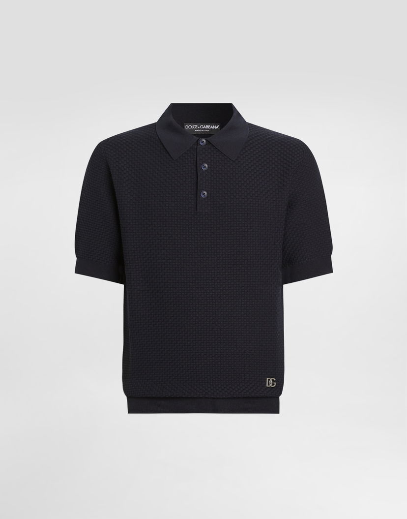 Поло тениска Dolce & Gabbana Textured Cotton Polo Shirt Тъмно синьо | GXZ02TJBCGFB0665