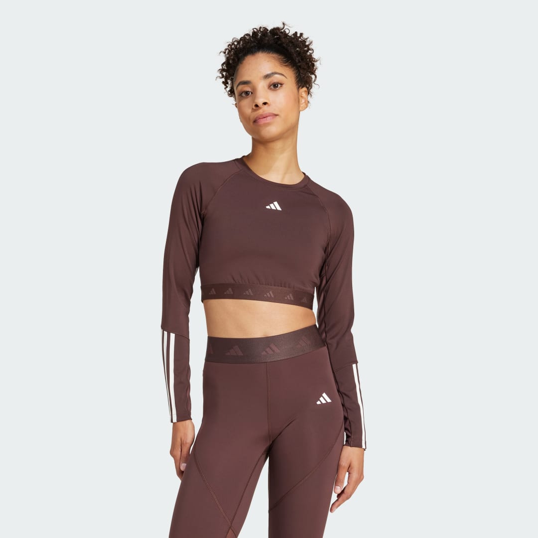 Съкратен топ adidas Performance Hyperglam Training Crop Long Sleeve T-Shirt Кафяво | IX3247, 0