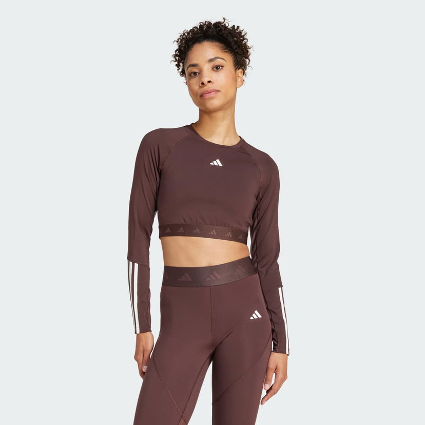 Съкратен топ adidas Performance Hyperglam Training Crop Long Sleeve T-Shirt Кафяво | IX3247