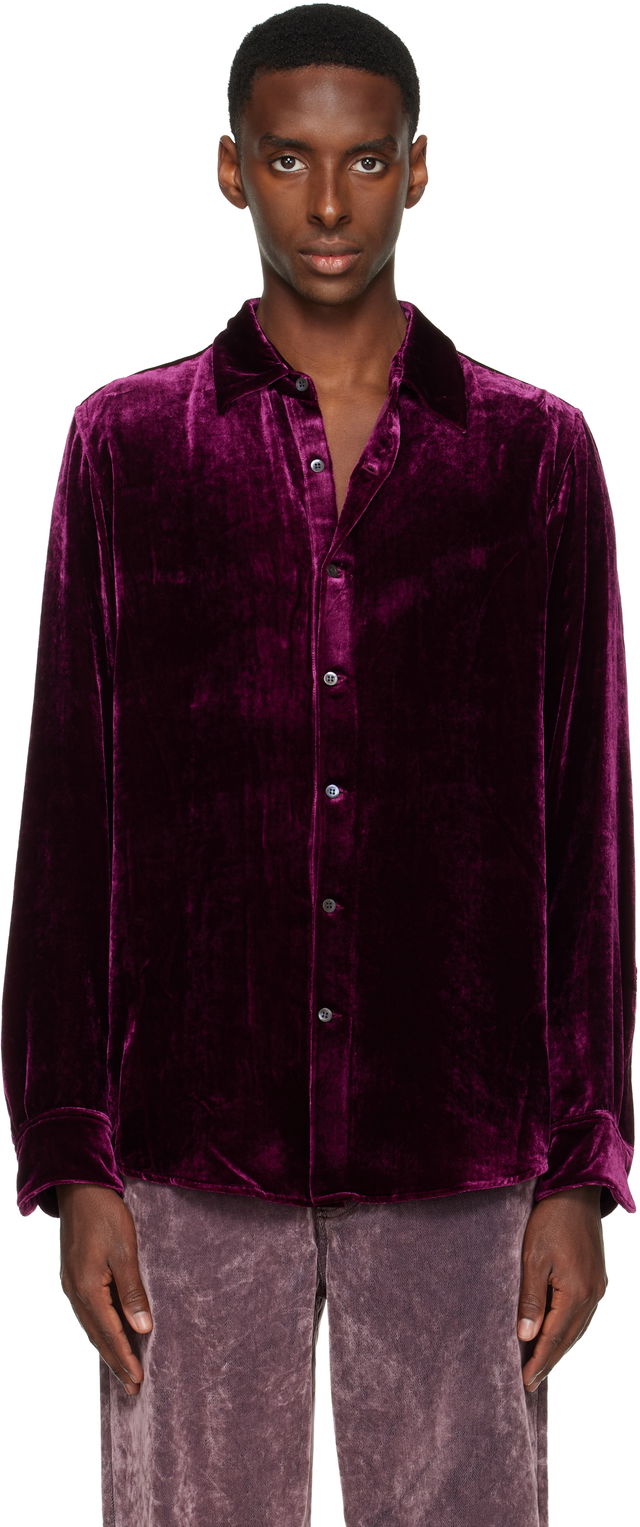 Dries Van Noten Silk Velvet Long Sleeve Shirt