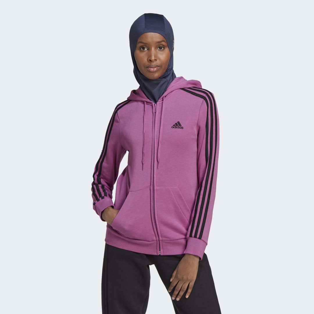 Суитчър adidas Performance Sportswear Essentials French Terry 3-Stripes Full-Zip Hoodie Розово | HL2061, 0