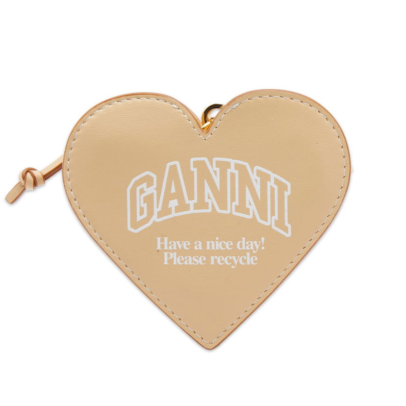 Портфейл GANNI Funny Heart Zip Coin Purse Бежово | A5469-482