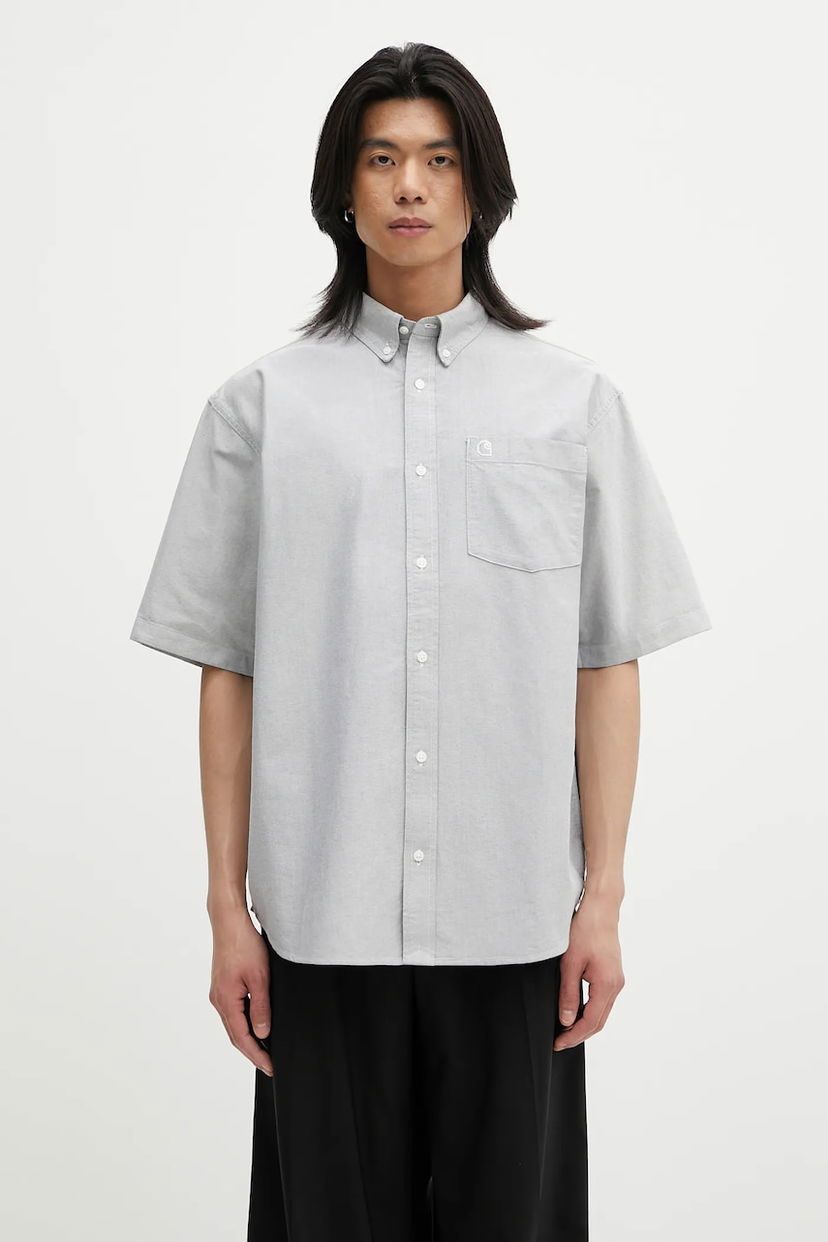 Риза Carhartt WIP Braxton Short Sleeve Button-Down Relaxed Fit Shirt Сиво | I031454.2V3XX