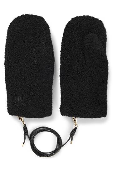 Ръкавици BOSS Teddy mittens with faux-leather cord Черно | 50548780