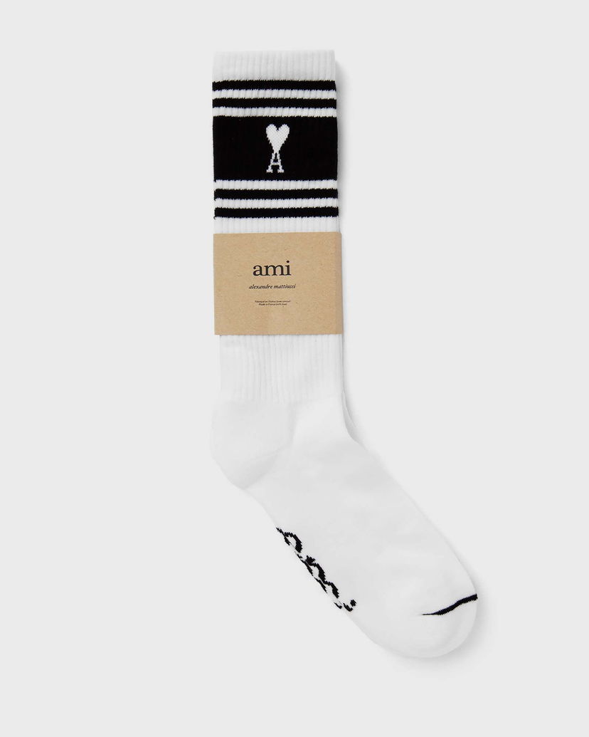 Чорапи AMI Striped Socks With Heart Logo Бяло | USC012.AW0015-001