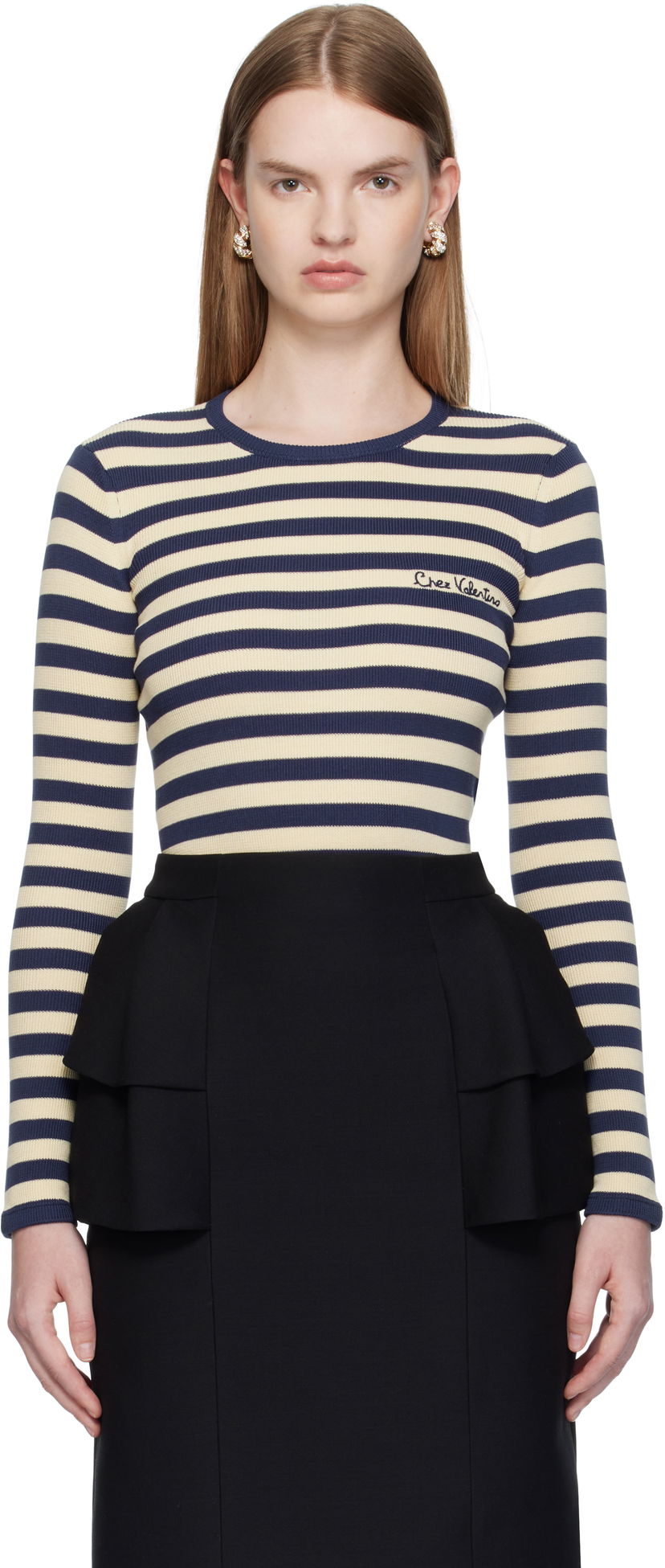 Тениска Valentino Valentino Striped Cotton T-Shirt Бежово | 7B3KC66N9JD
