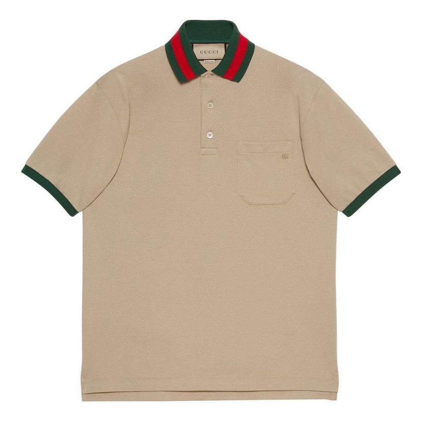 Поло тениска Gucci Web Collar Cotton Piquet Polo Бежово | 701735-XJELJ-2219