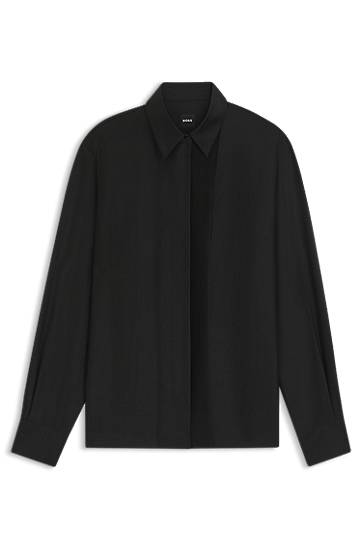 Риза BOSS Regular-fit tuxedo-inspired blouse with pintuck pleats Черно | 50548399, 0