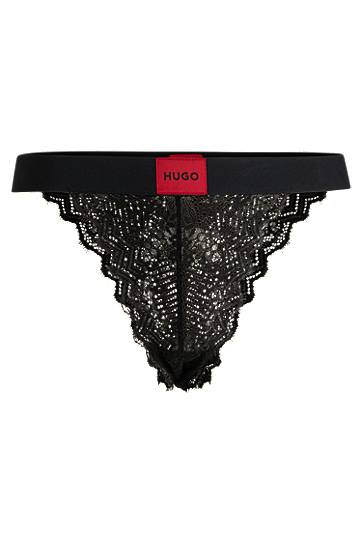гащички BOSS HUGO Stretch-Lace Briefs with Logo Waistband Черно | 50535071