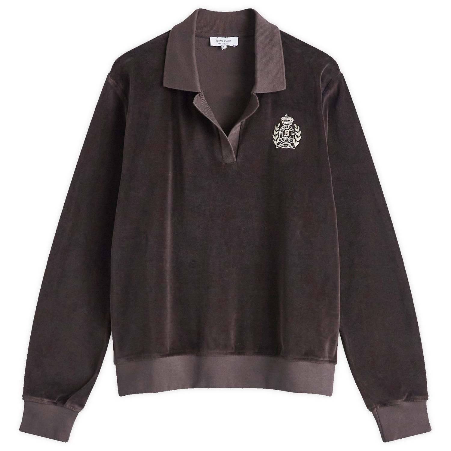 Пуловер Sporty & Rich Velour Longsleeve Polo Кафяво | WS002512243BR03-CHOC, 0