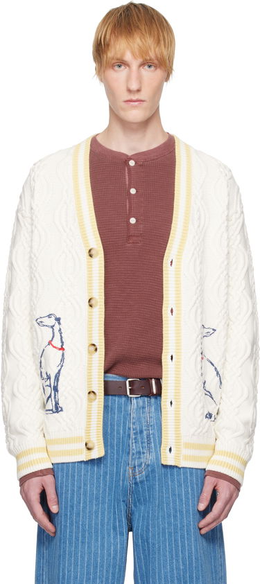 Пуловер Drôle de Monsieur Drôle De Monsieur Médicis Knit Cardigan Бяло | G-CA142-WO023-CM, 0