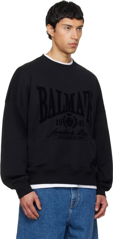 Суитчър Balmain Printed 1945 Crest Cotton Sweatshirt Черно | GH1JS191GF46, 1
