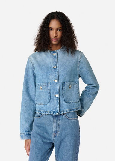 Collarless Denim Jacket, 8