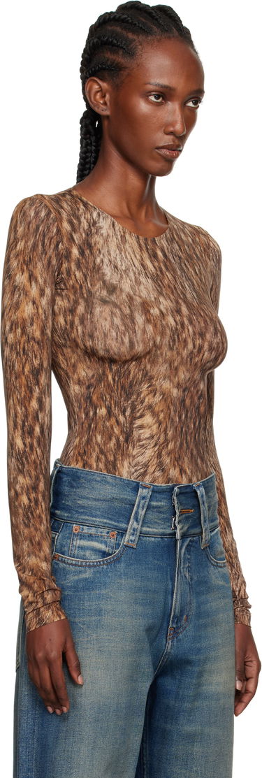 боди Maison Margiela MM6 Maison Margiela Printed Jersey Bodysuit Кафяво | S52NA0074 M20112, 1