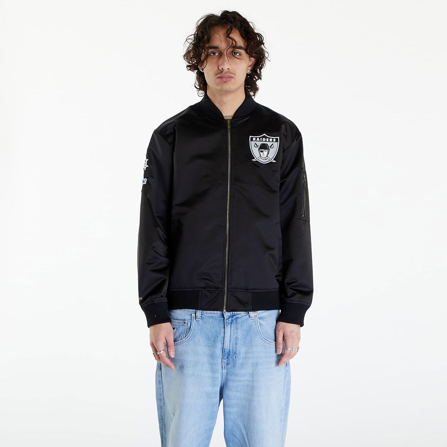 Яке бомбър Mitchell & Ness NFL Lightweight Satin Bomber Vintage Logo Raiders Black Черно | SJKT6599-ORAYYPPPBLCK, 0