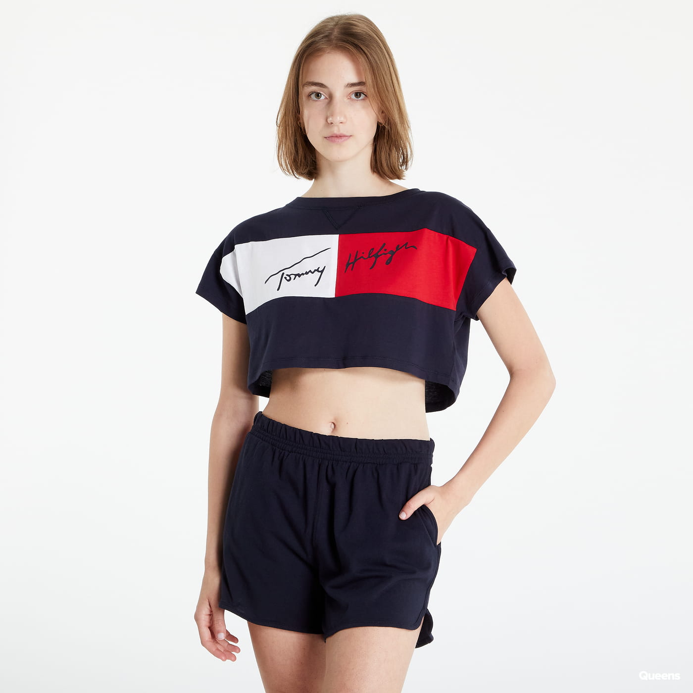 Съкратен топ Tommy Hilfiger Cropped T-shirt Тъмно синьо | UW0UW03467-DW5, 0