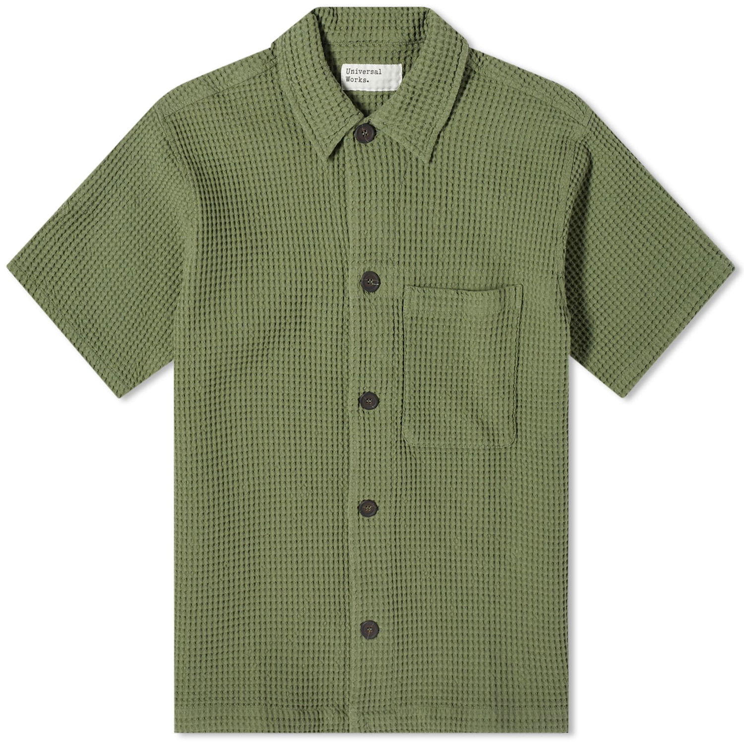 Риза Universal Works Universal Works Pike Waffle Short Sleeve Shirt Зелено | 30169-BRC, 0