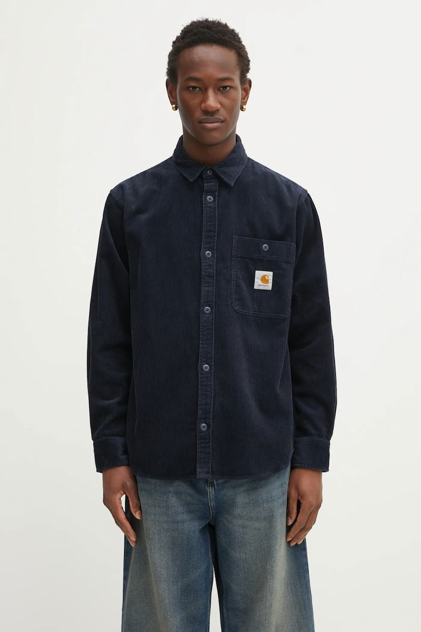 Риза Carhartt WIP Long Sleeve Corduroy Flint Shirt, Relaxed Fit, Classic Collar Тъмно синьо | I035837.J0XX