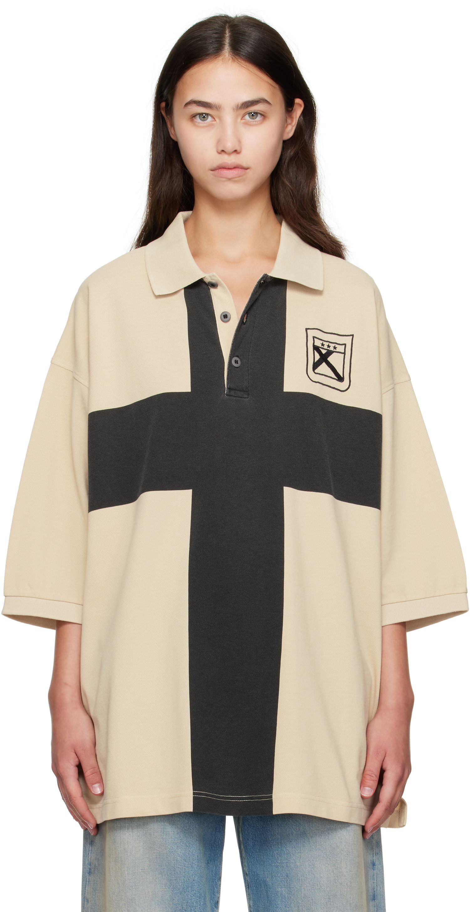 Поло тениска 032C 032c Fainting Cross Oversized Polo Бежово | F25-URC-0459-550-W, 0