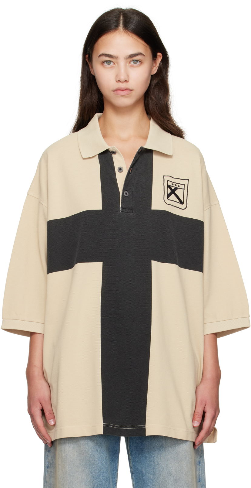 Поло тениска 032C 032c Fainting Cross Oversized Polo Бежово | F25-URC-0459-550-W