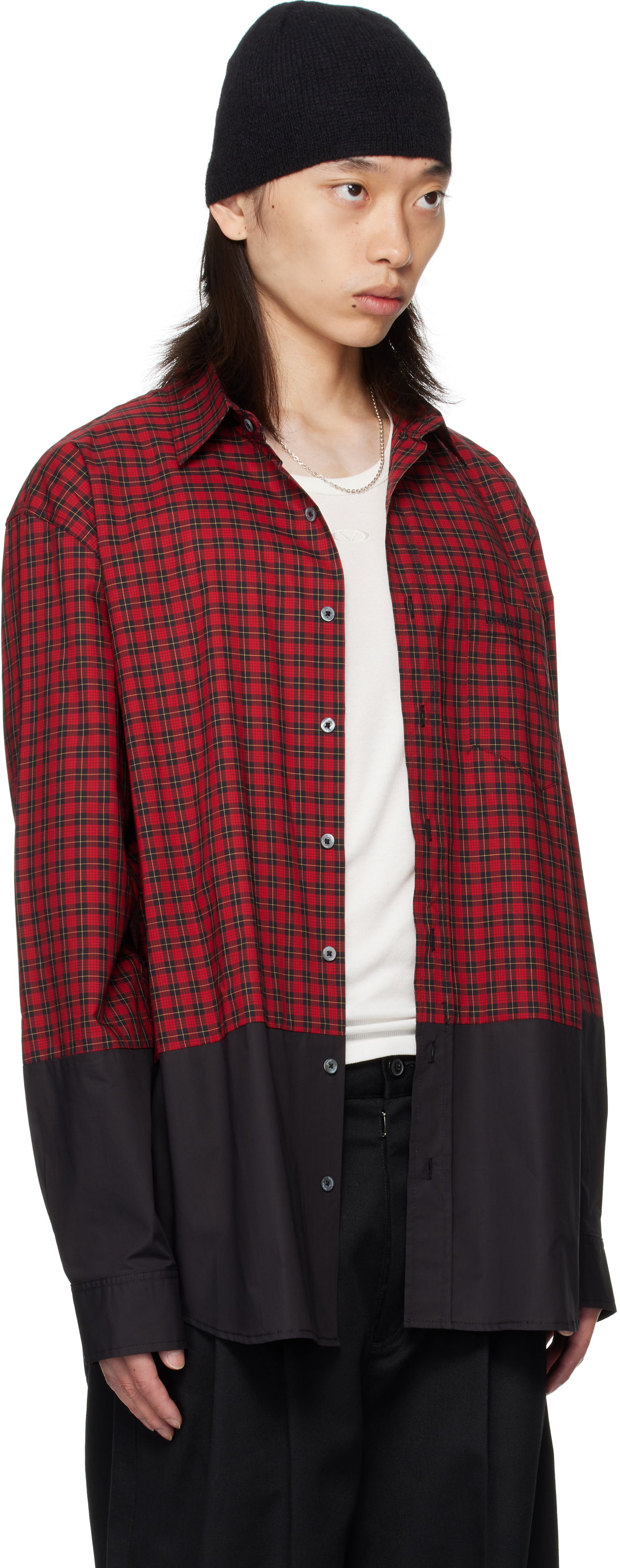 Риза VETEMENTS VETEMENTS Splitted Plaid Shirt Червено | UH76SH630RB, 1