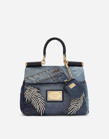 Чанта през рамо Dolce & Gabbana Dolce & Gabbana Sicily Small Patchwork Denim Shoulder Bag with Embroidered Jewels Синьо | BB7400AJ0778M800, 0