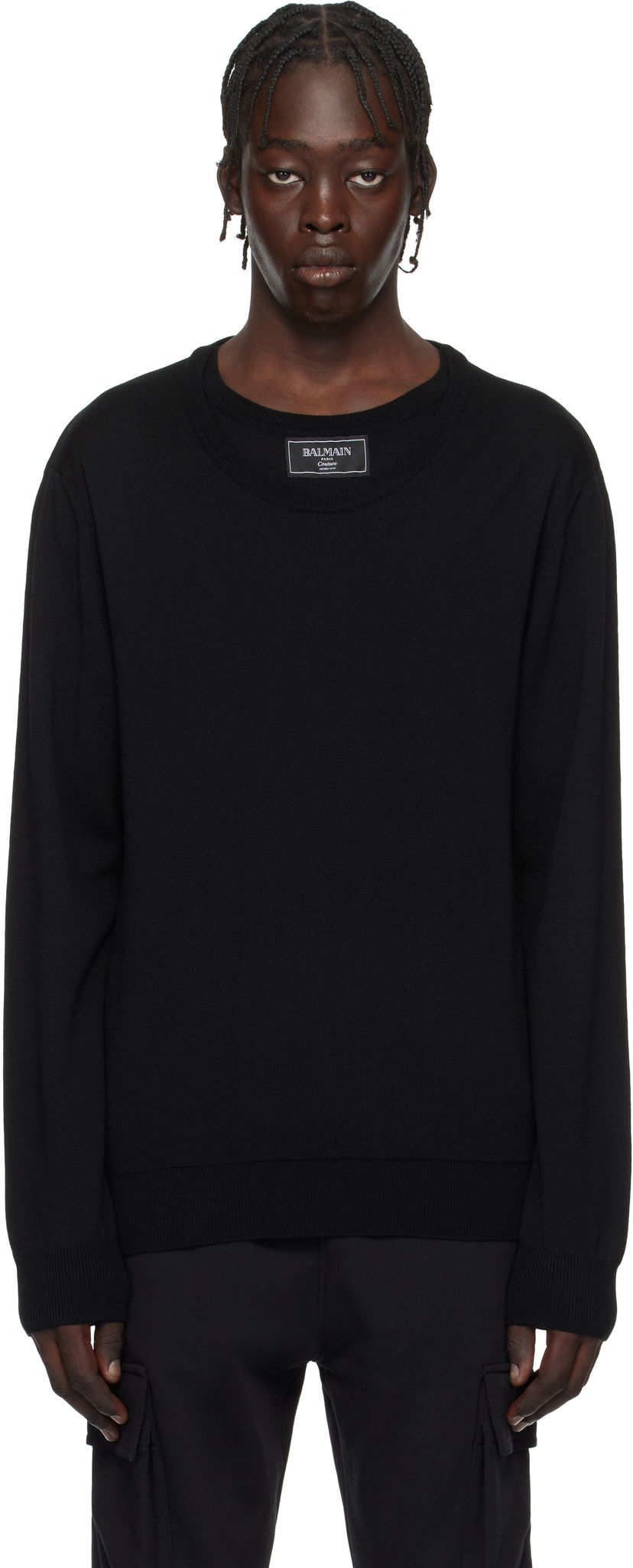 Пуловер Balmain Knitted Double-Collar Sweater Черно | EH1KD145KH92