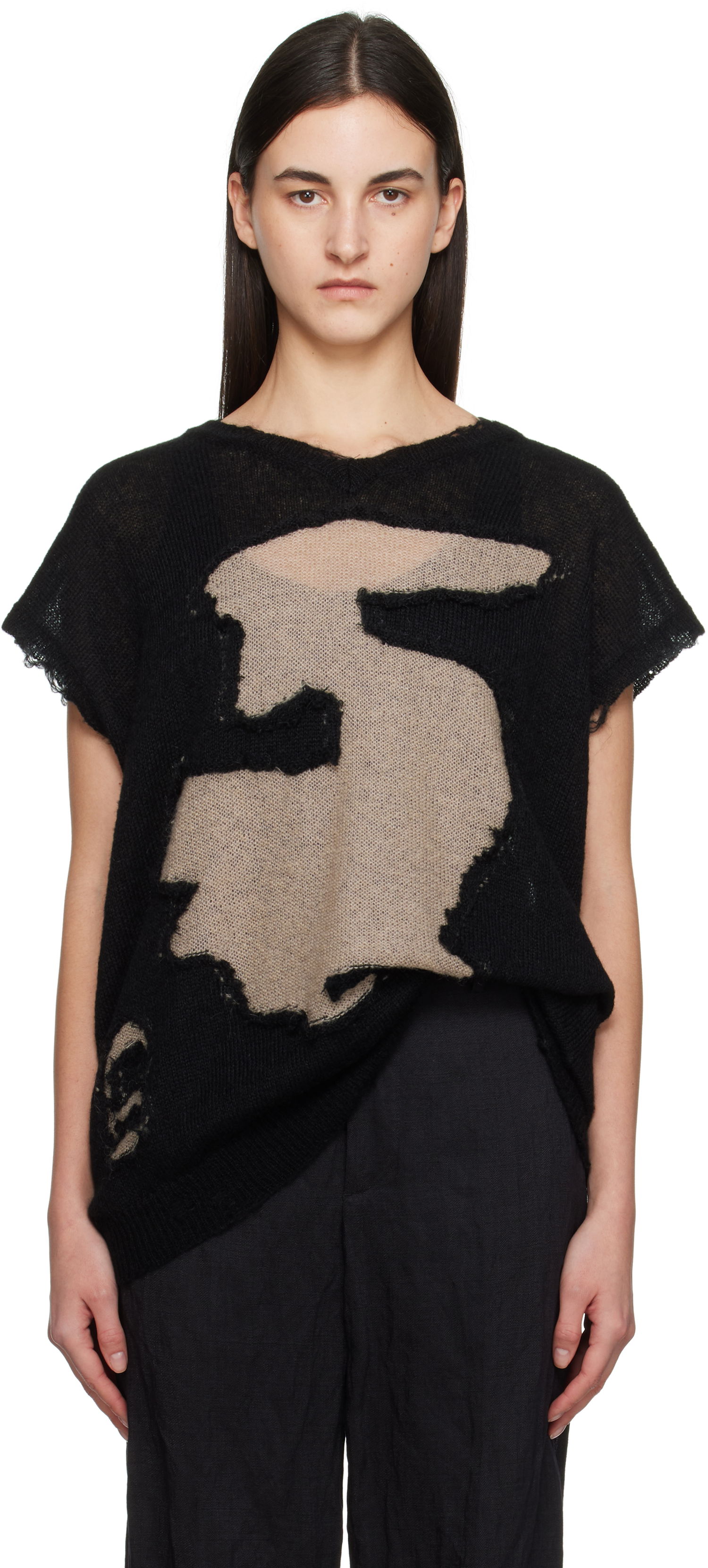 Пуловер Maison Margiela MM6 Maison Margiela Abstract Distressed Knit Top Черно | S52HN0008 M13088, 0