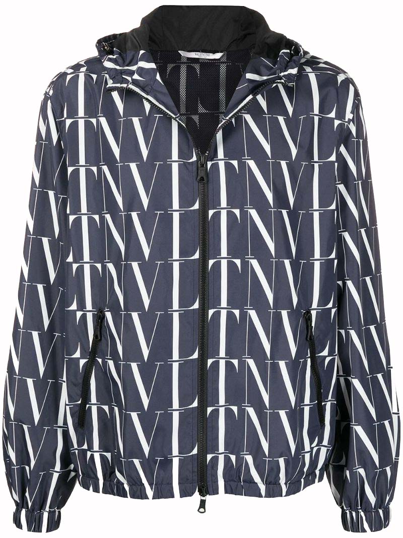 Яке Valentino Allover Logo Zip Up Jacket Navy/White Сиво | VV3CI3686G0 022