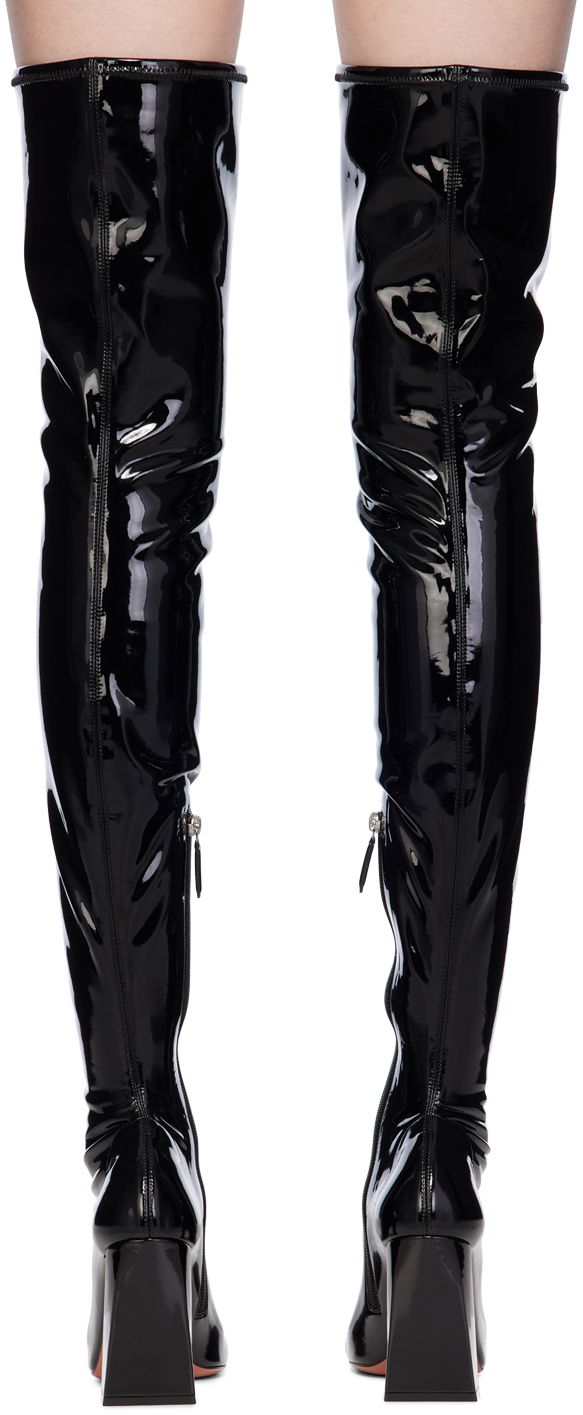 Грижа за обувките Amina Muaddi Amina Muaddi Marine Stretch Thigh-High Boots Черно | MARINE STRETCH BLOCK HEEL LATEX, 1