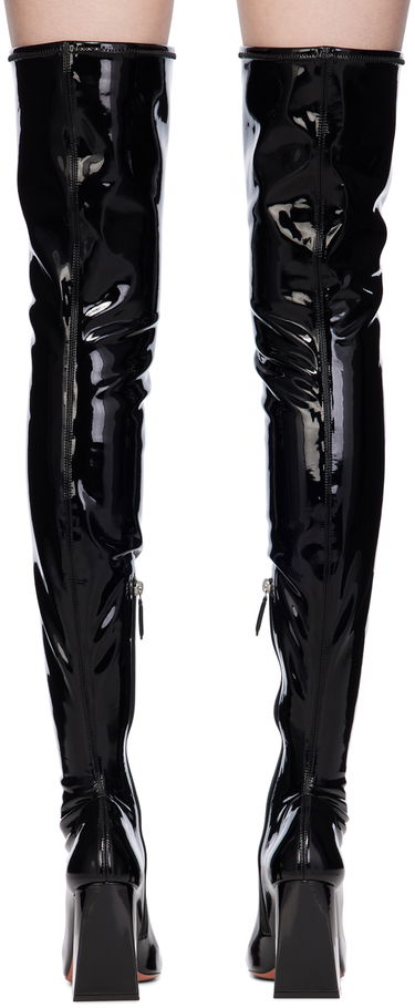 Грижа за обувките Amina Muaddi Amina Muaddi Marine Stretch Thigh-High Boots Черно | MARINE STRETCH BLOCK HEEL LATEX, 1