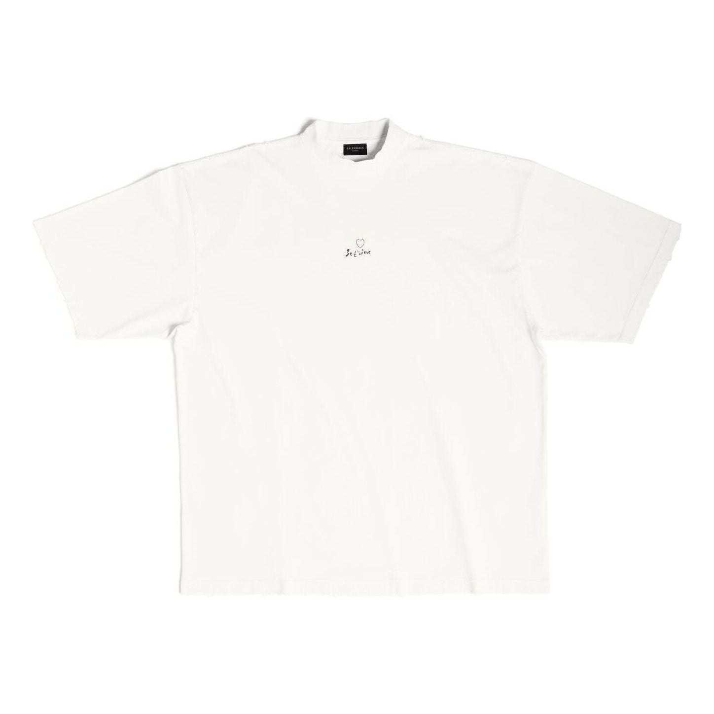 Тениска Balenciaga Large Fit T-Shirt With Small Logo Print Бяло | 744439TOVM79079, 0