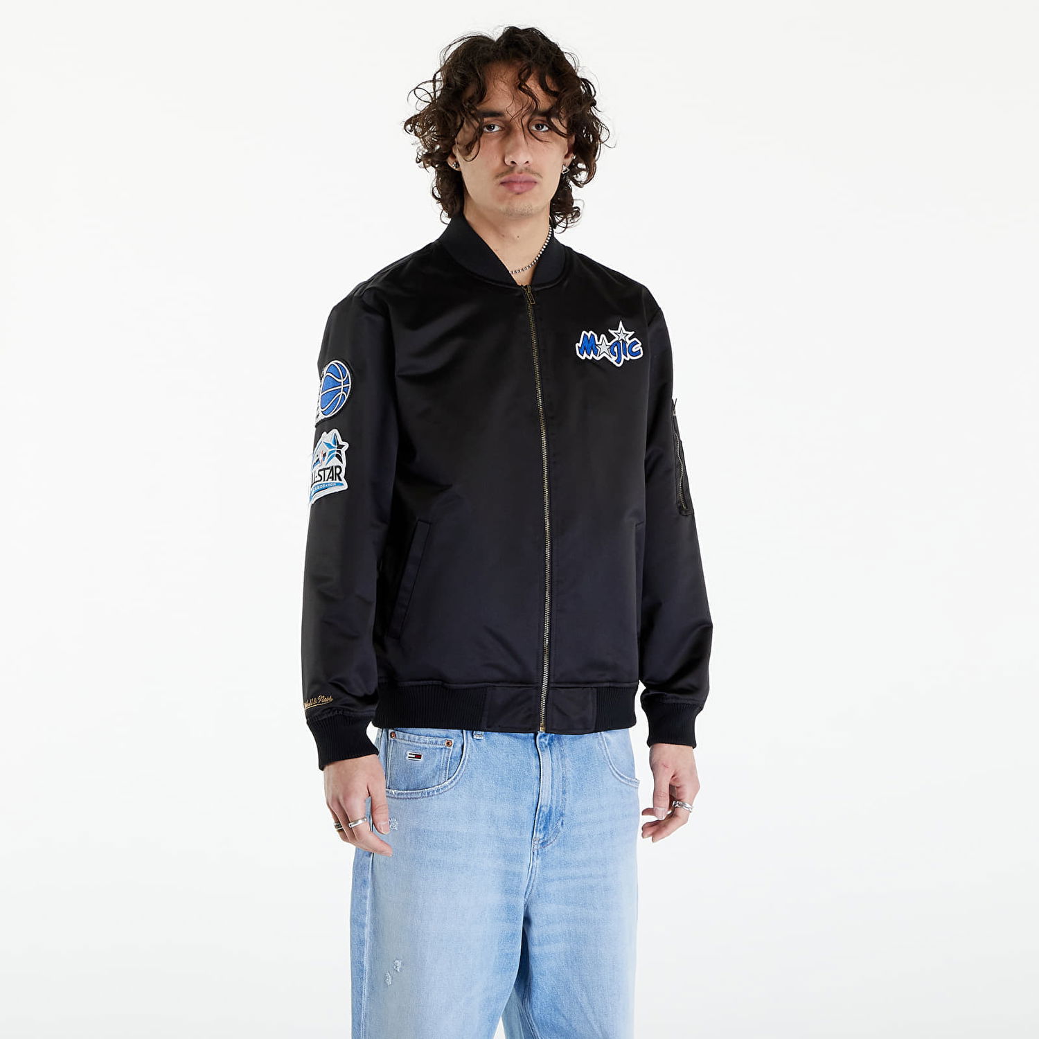 Яке бомбър Mitchell & Ness NBA Lightweight Satin Bomber Vintage Logo Magic Black Черно | SJKT6599-OMAYYPPPBLCK, 0