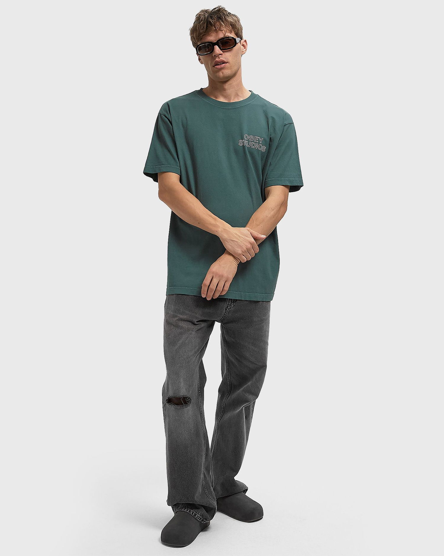 Тениска OBEY Obey Studios Outline T-Shirt Зелено | 167924095-RFR, 1