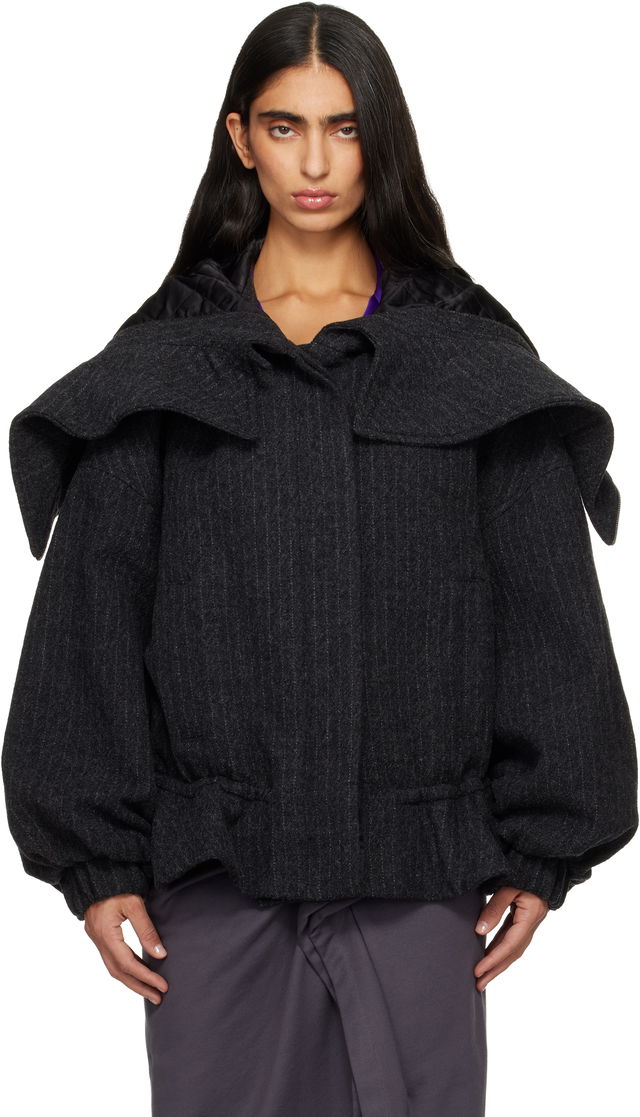 Dries Van Noten Pinstripe Wool Melton Layered Collar Jacket