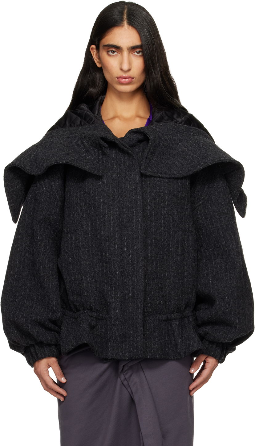 Яке Dries Van Noten Dries Van Noten Pinstripe Wool Melton Layered Collar Jacket Сиво | 252-010526-2042