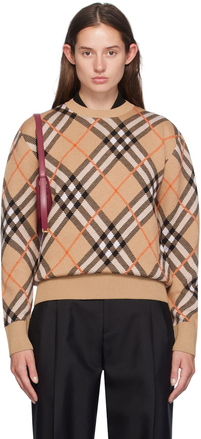 Пуловер Burberry Check Sweater Бежово | 8093486