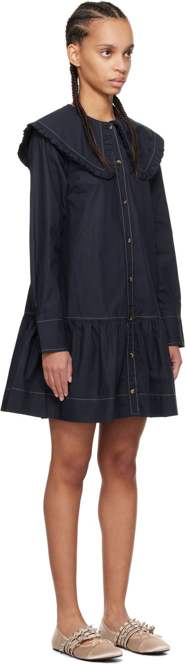 Pокля GANNI Ganni Ruffle Collar Drop Waist Minidress Тъмно синьо | W0157, 1