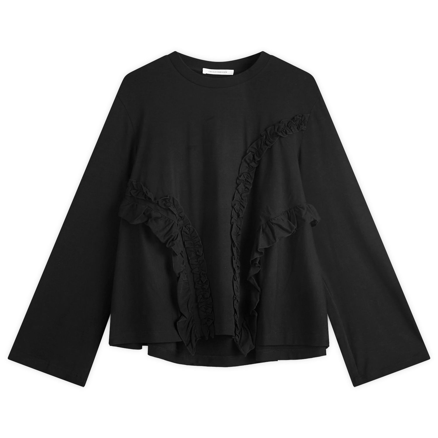 Тениска Cecilie Bahnsen Alva Ruffle T-Shirt Черно | 424RTW11003, 1