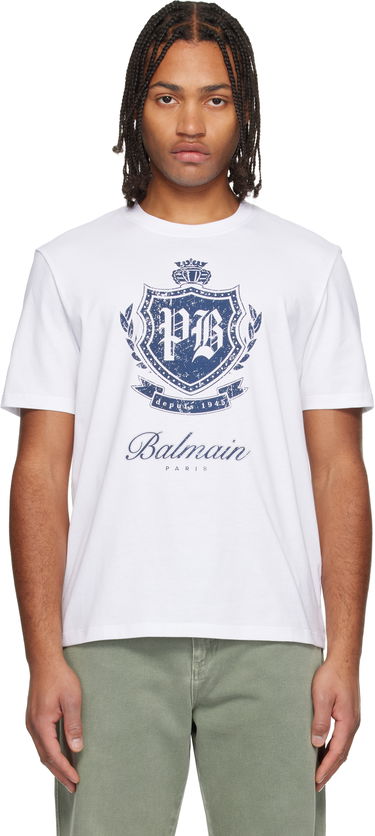 Тениска Balmain College Emblem Print Short-Sleeved T-shirt Бяло | FH0EG000GF33, 0