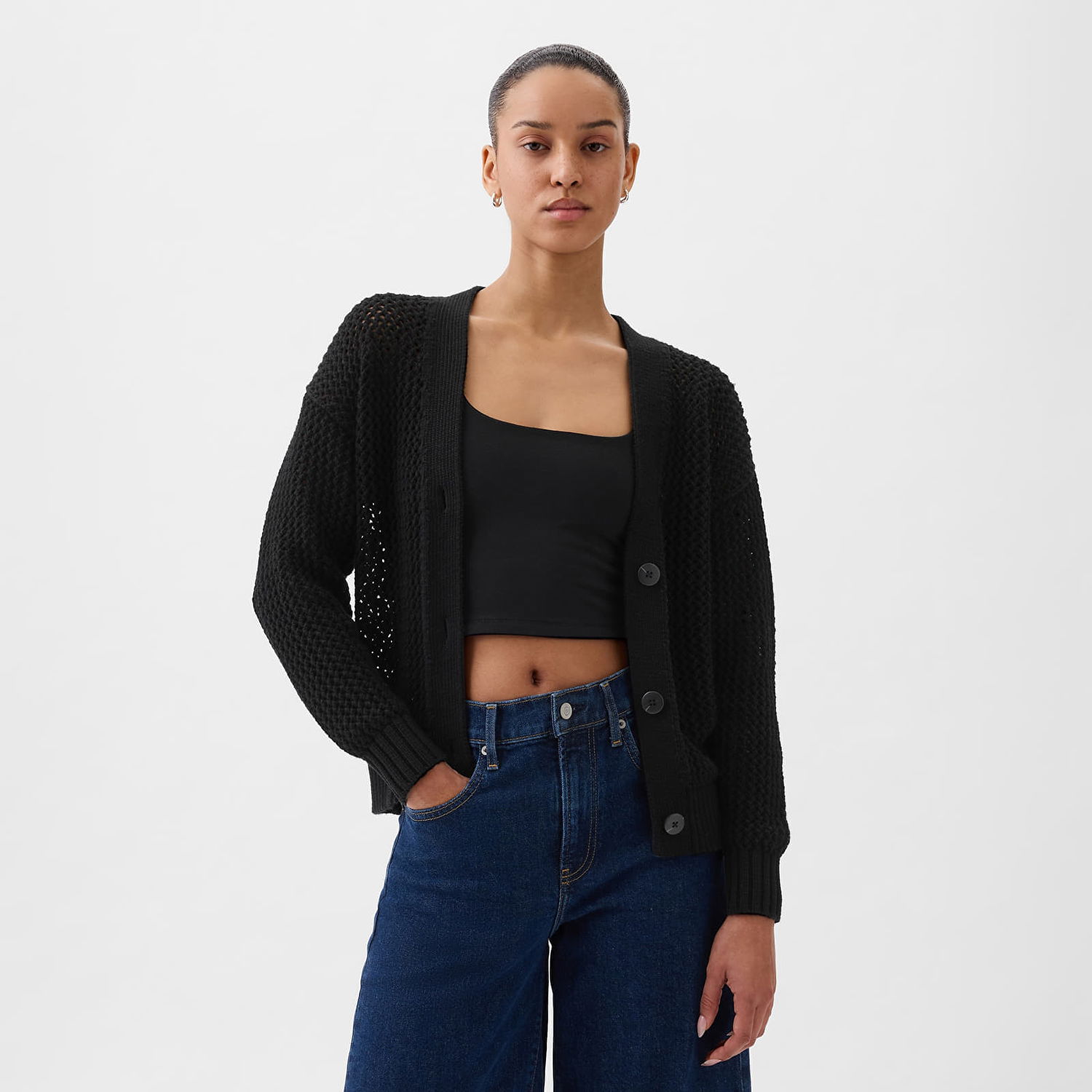 Пуловер GAP Longsleeve Crochet Cardigan Black Черно | 854777-01, 0