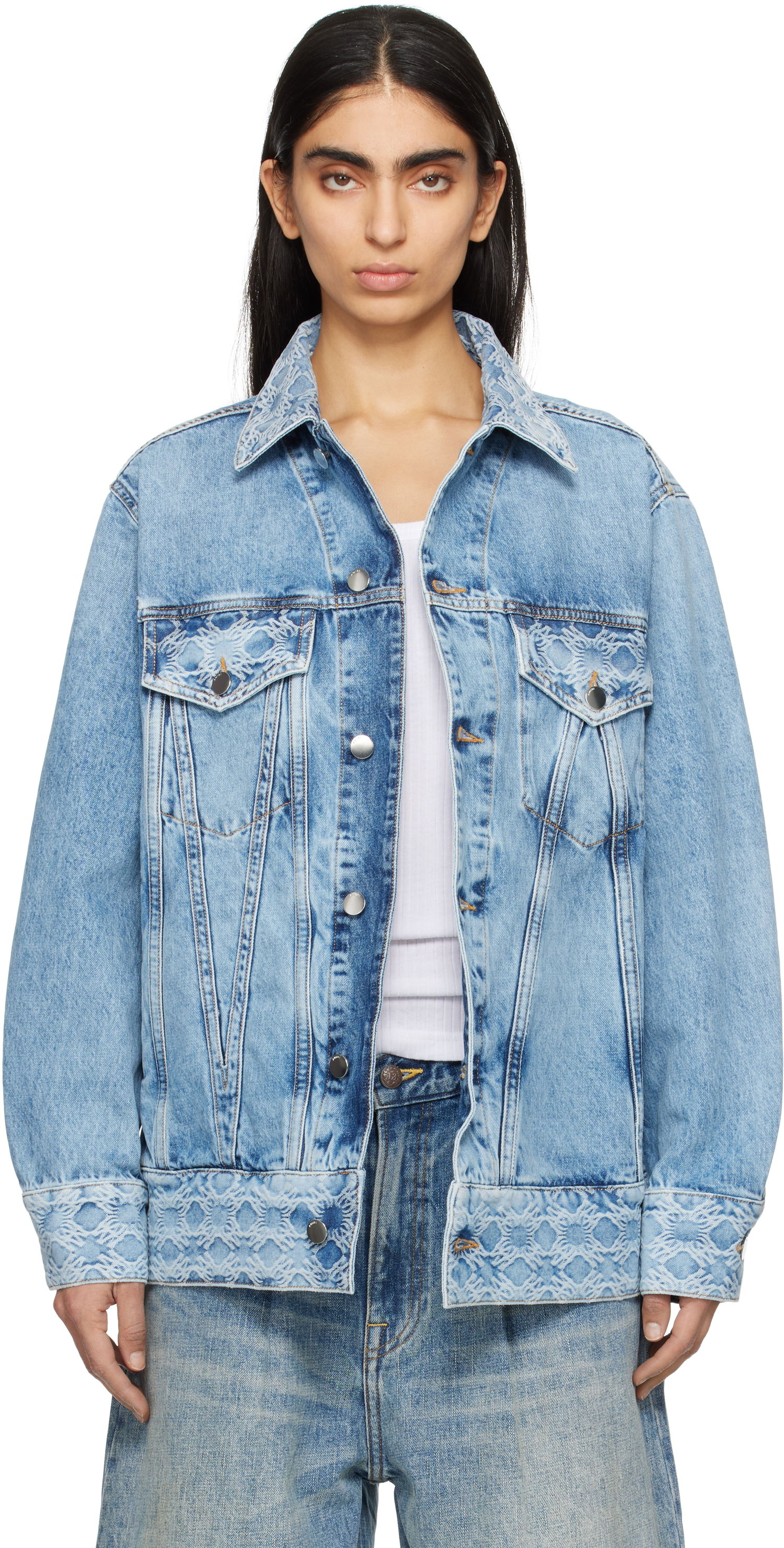 Яке AMIRI AMIRI MA Quad Jacquard Trucker Denim Jacket Синьо | AWDNTR1004, 0